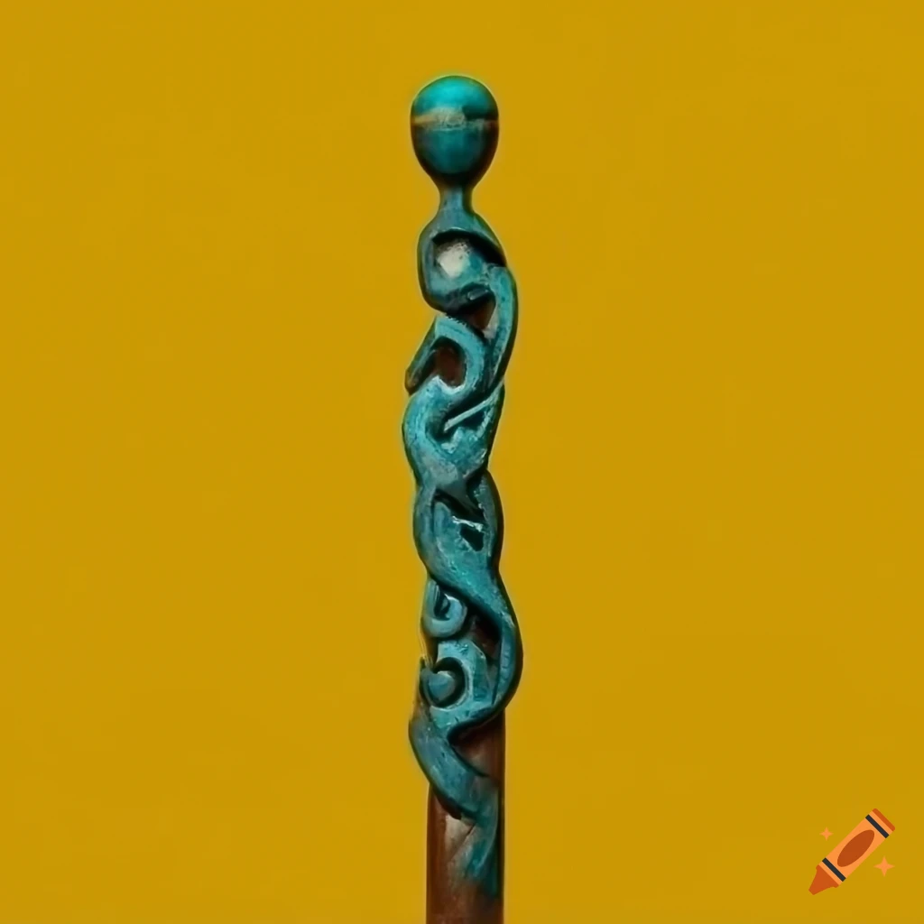 Norse style carved wooden staff with runes