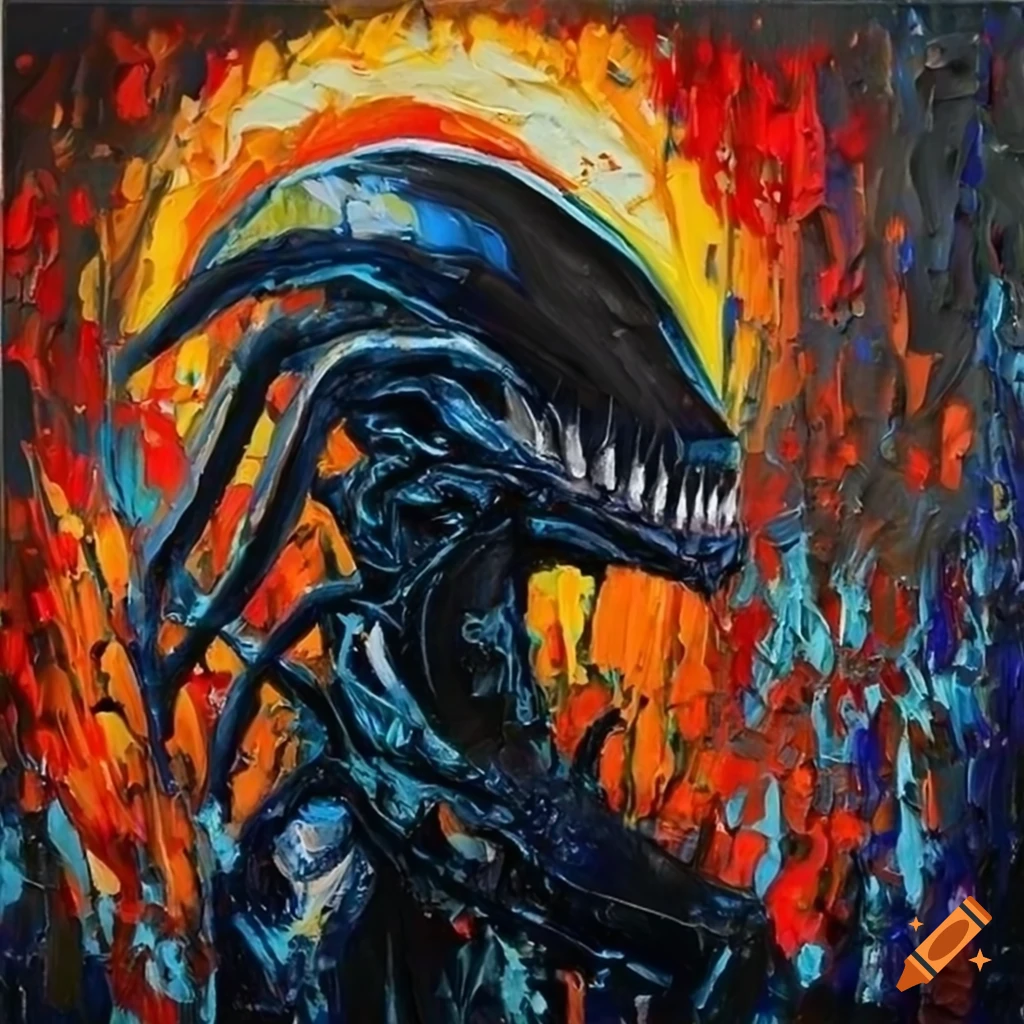 Palette knife painting of a xenomorph on Craiyon