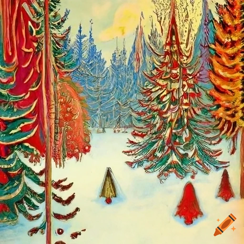 Festive christmas forest scene illustration on Craiyon