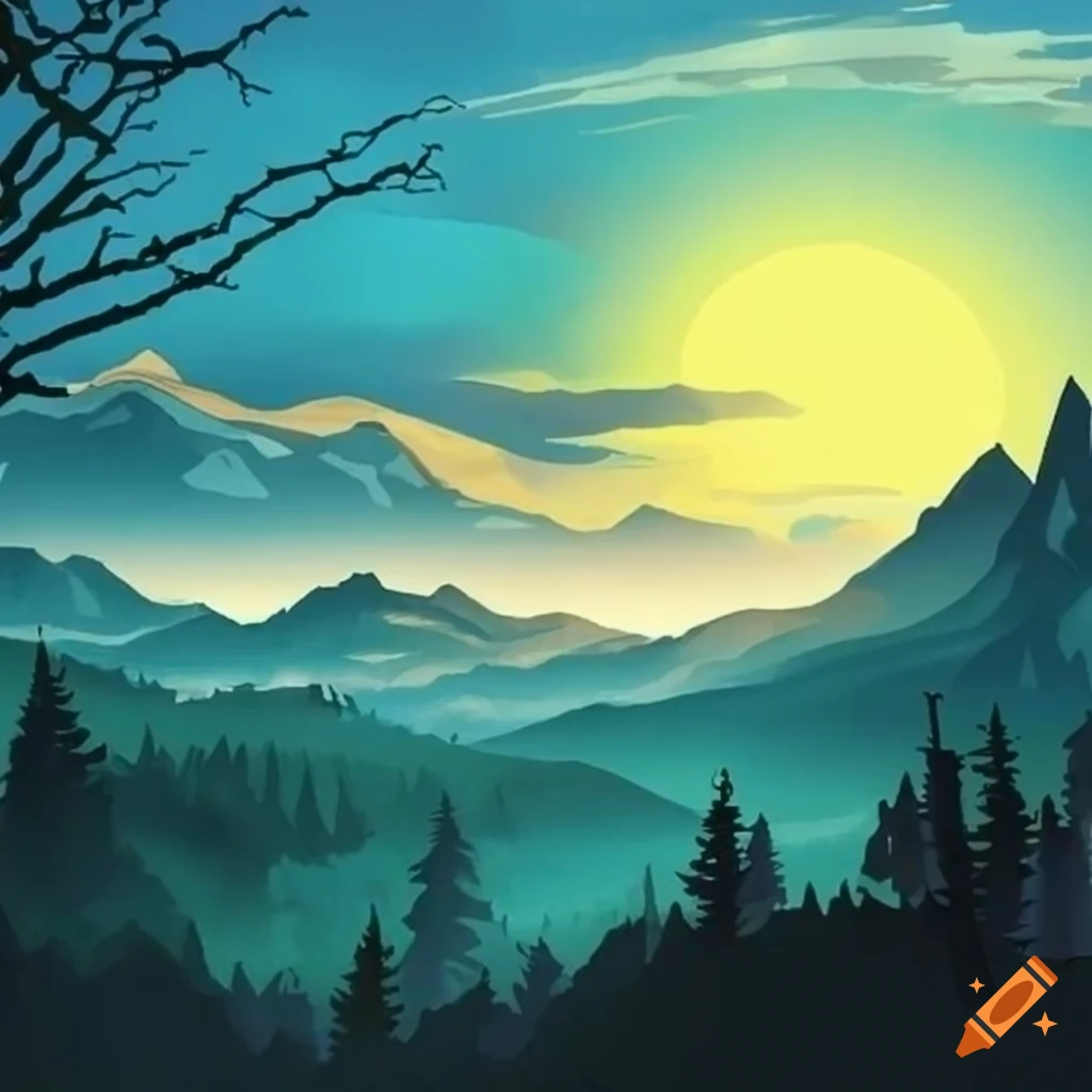 comic art of a mountainous village landscape