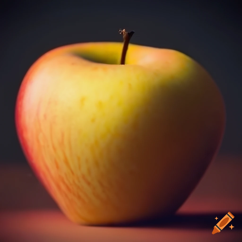 Photo of a realistic conical apple with russeted skin on Craiyon