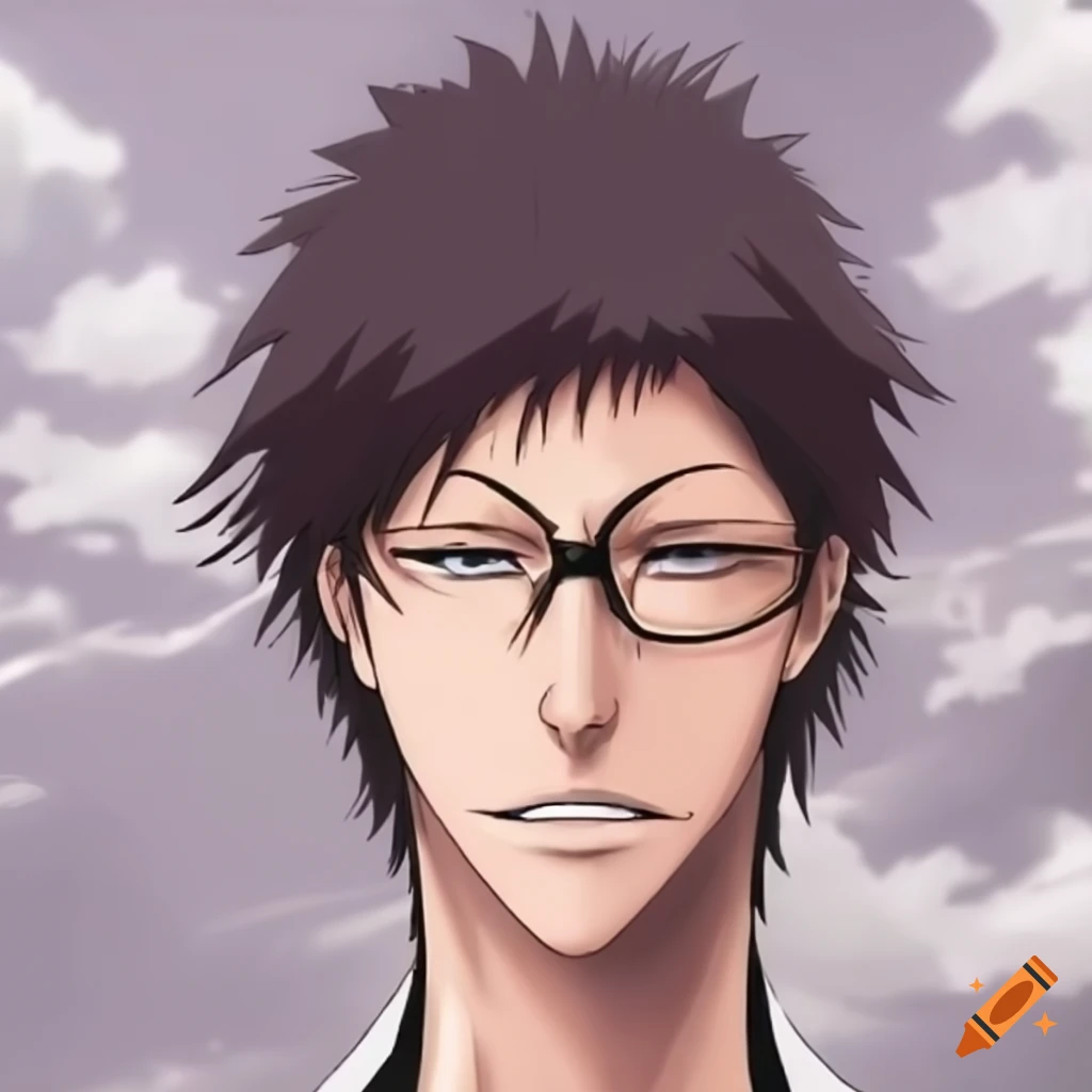 Aizen wearing glasses with a displeased expression