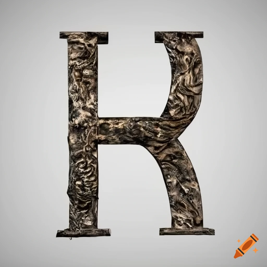 white background with an engraved stone letter 'M'