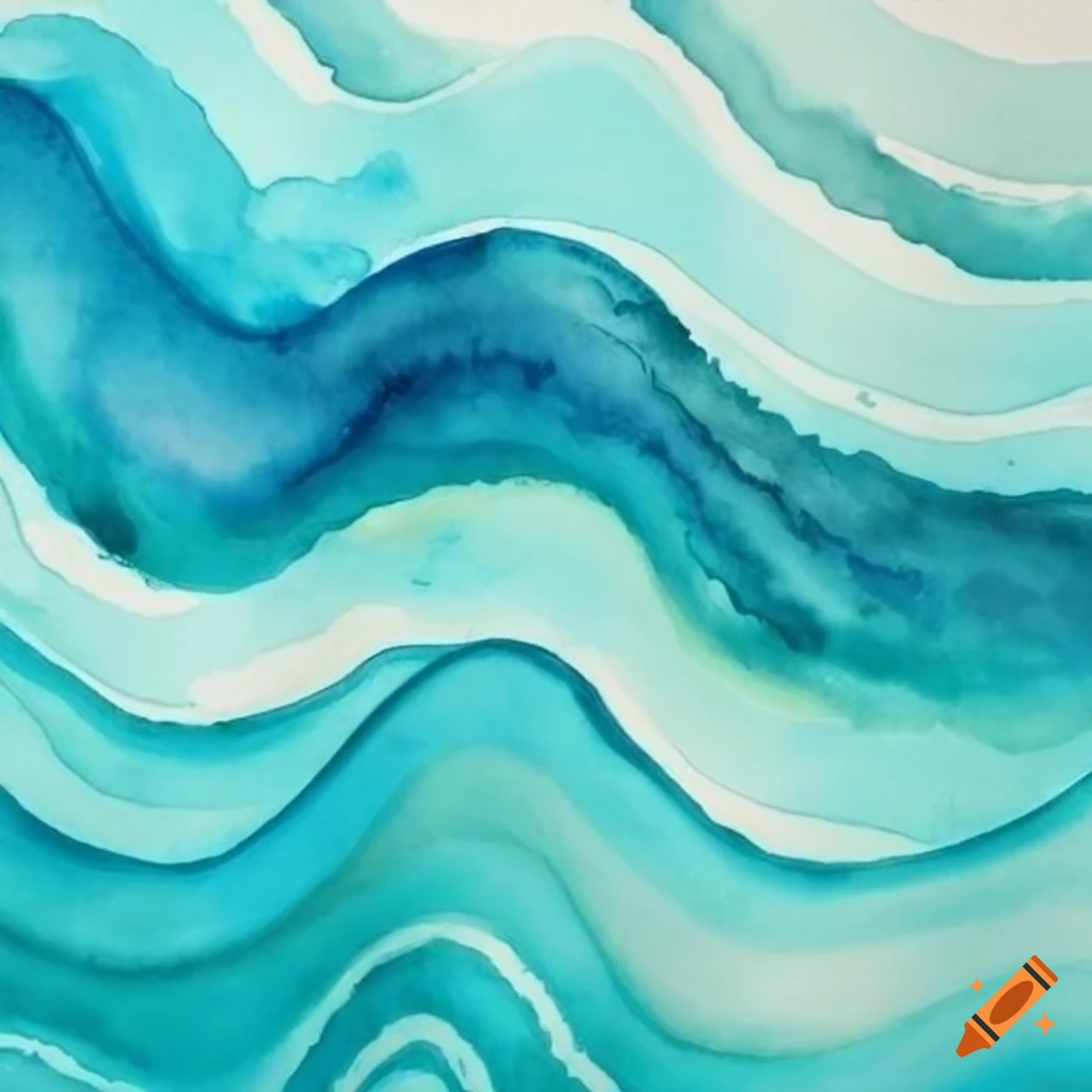 abstract watercolor painting of blue teal waves