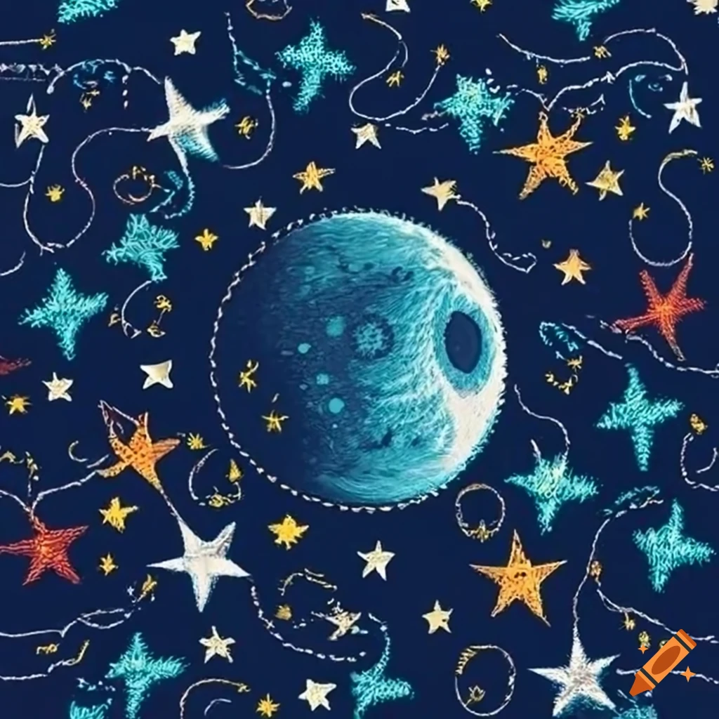 Seamless pattern of moon and stars embroidery on Craiyon