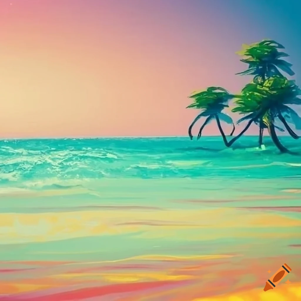 sunny beach with palm trees and gentle waves