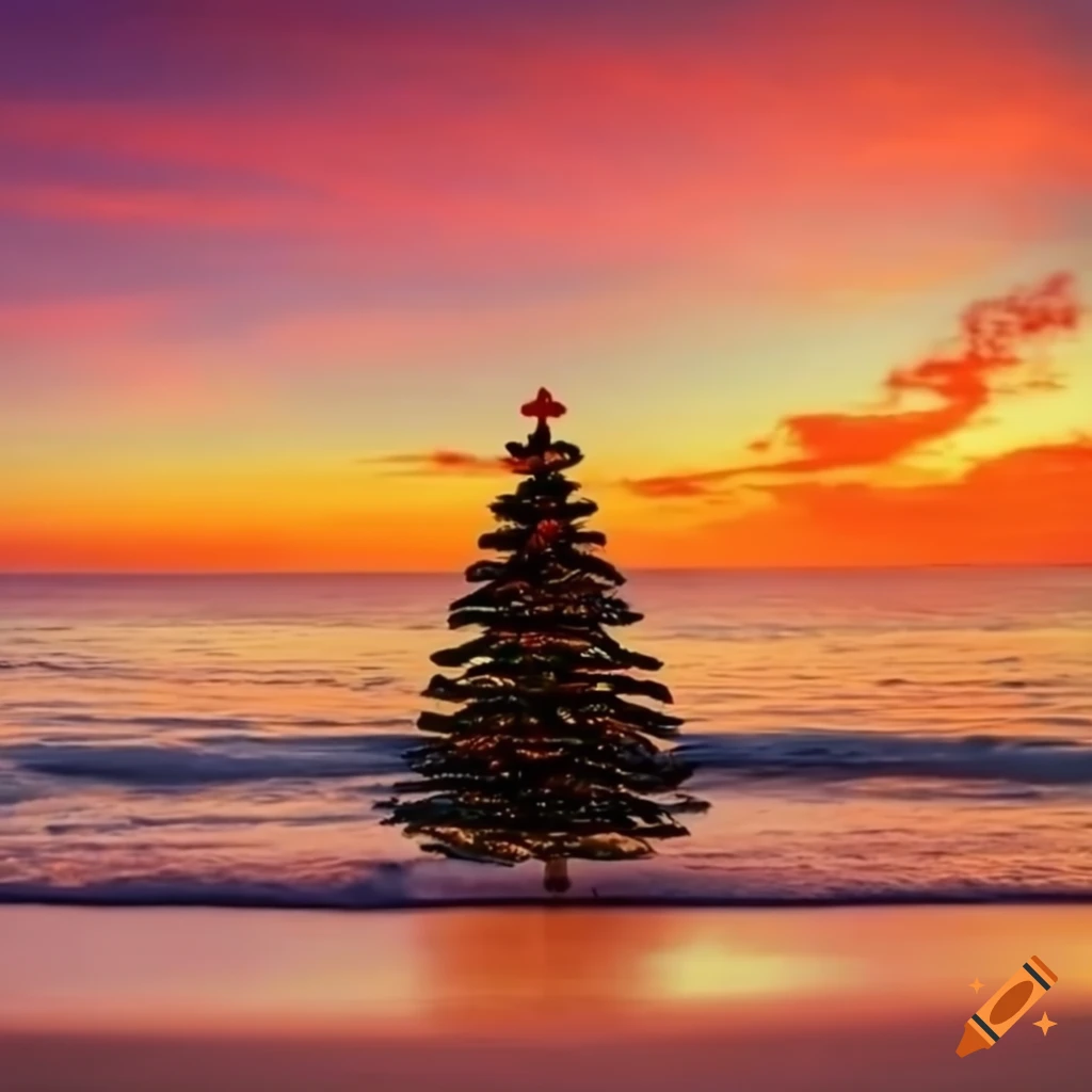 Christmas Tree On The Beach At Sunset On Craiyon christmas-tree-on-the-beach-at-sunset-on-craiyon