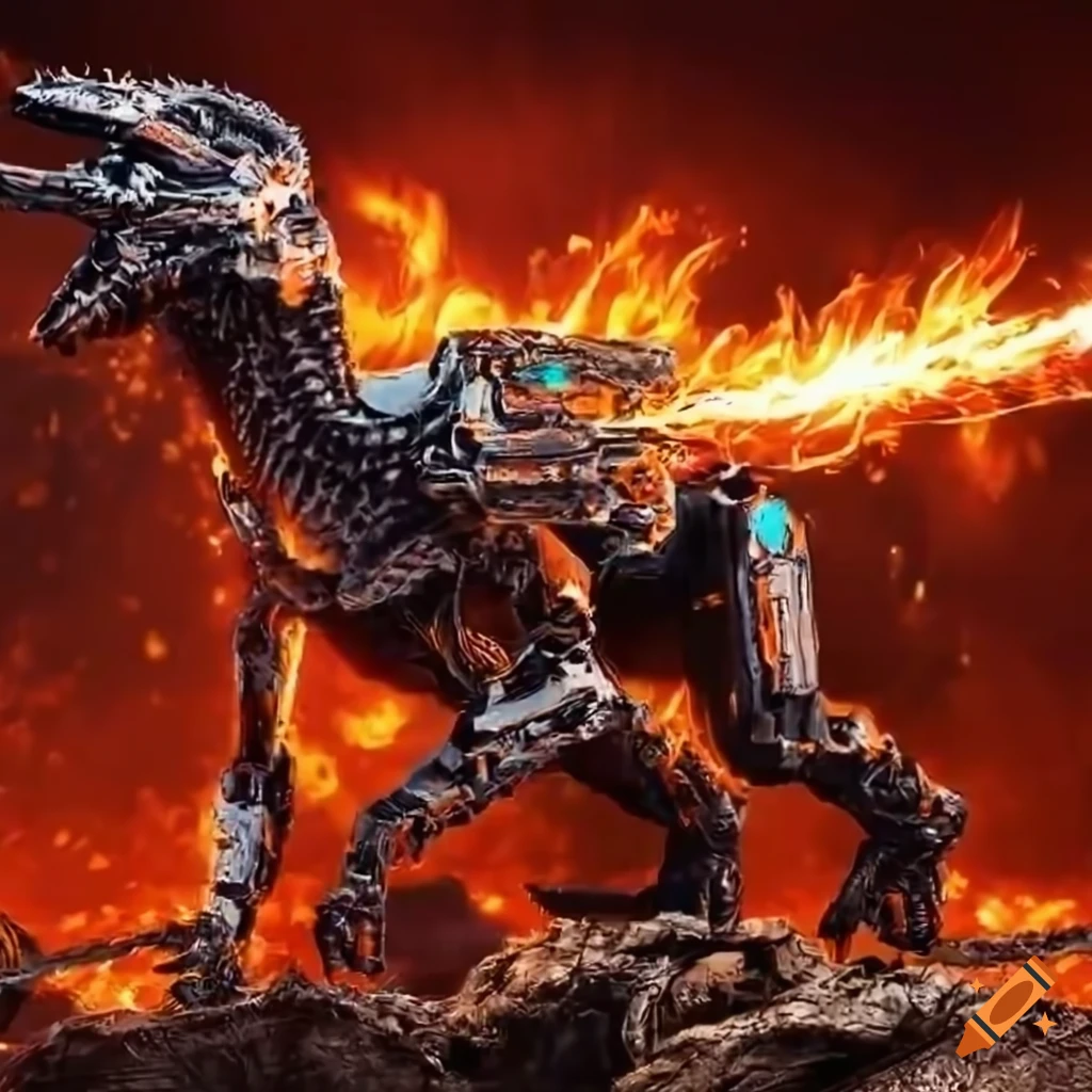 Highly detailed robotic velociraptor with flame throwers on Craiyon