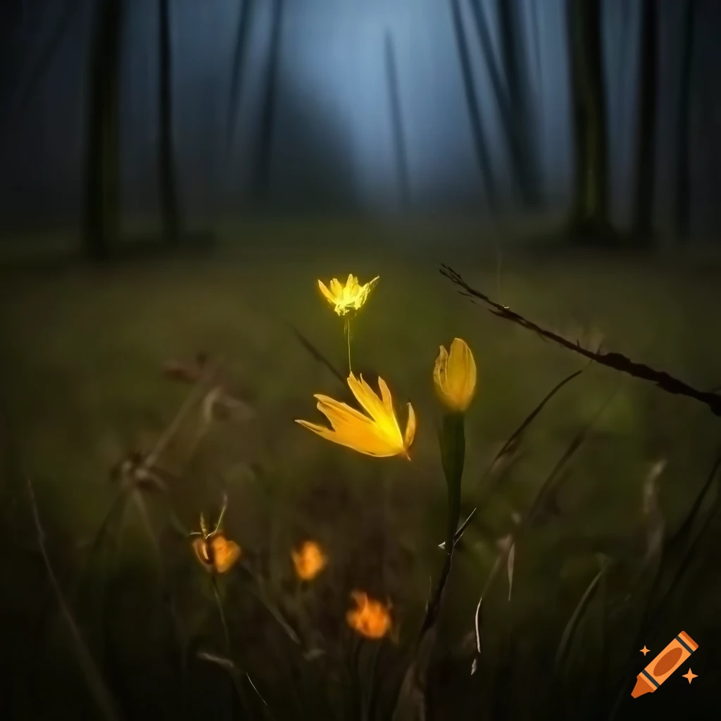 glowing flower in a dark field