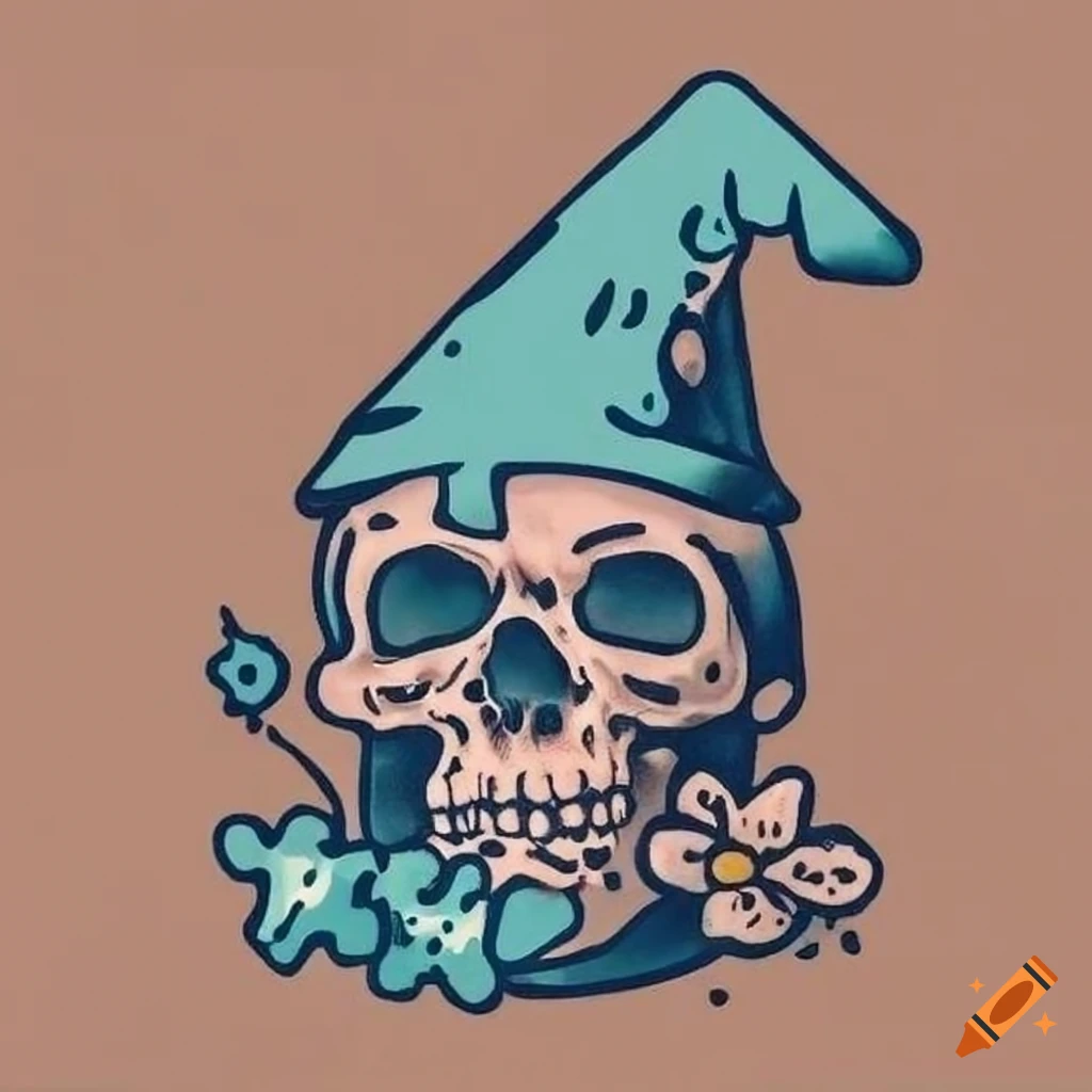 Skull With Wizard Hat Tattoo On Craiyon