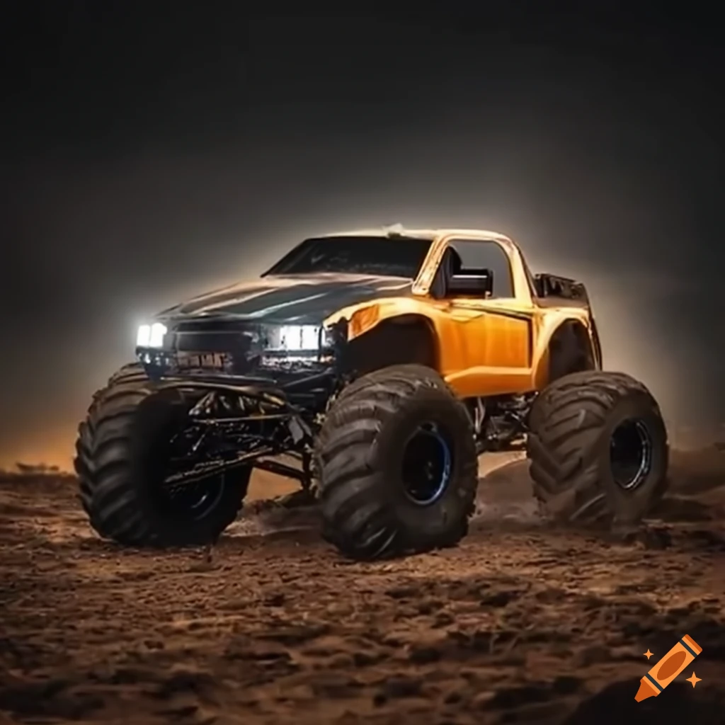 Monster truck tires on a super car on Craiyon