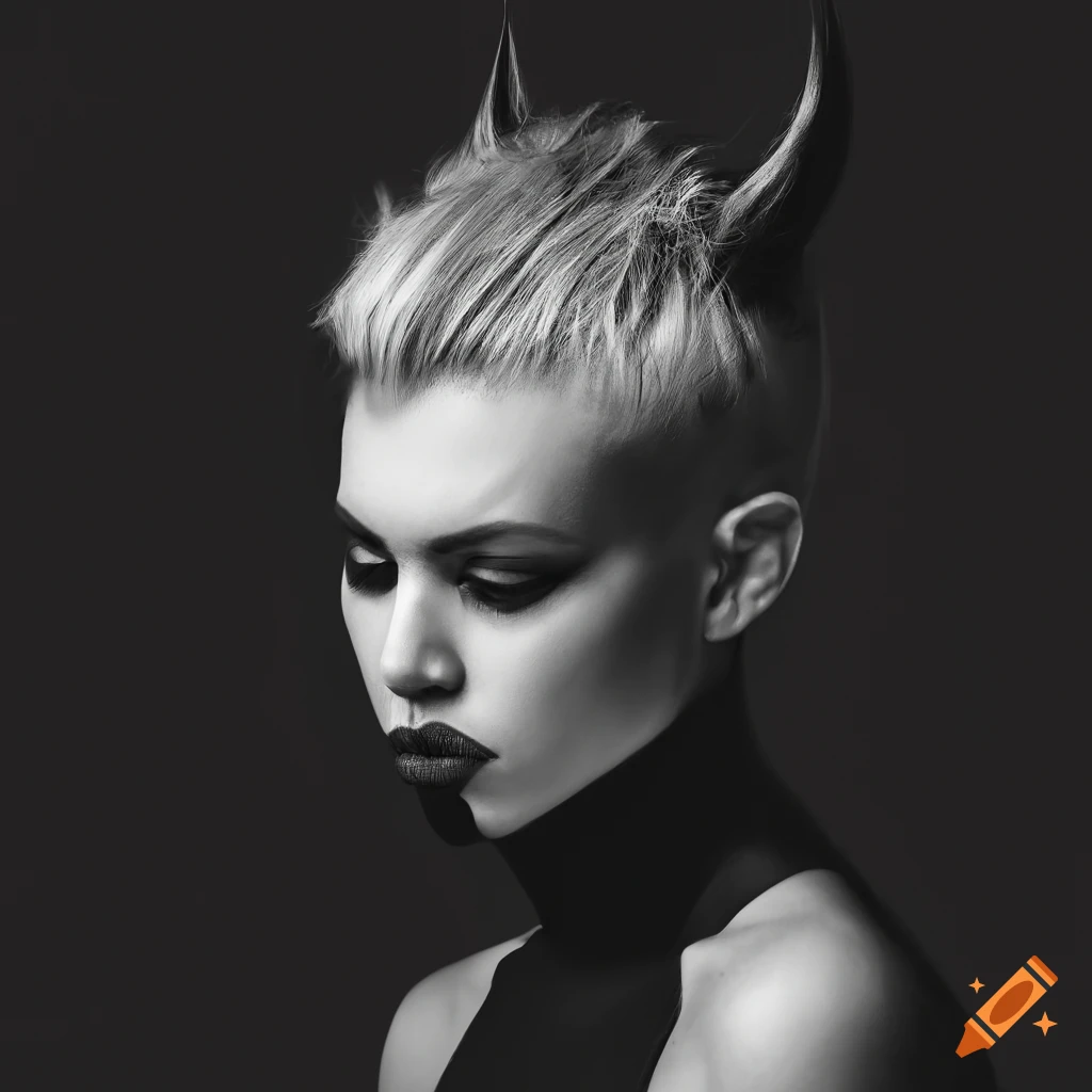  Abstract artwork of a woman with short spiky hair and horns on Craiyon