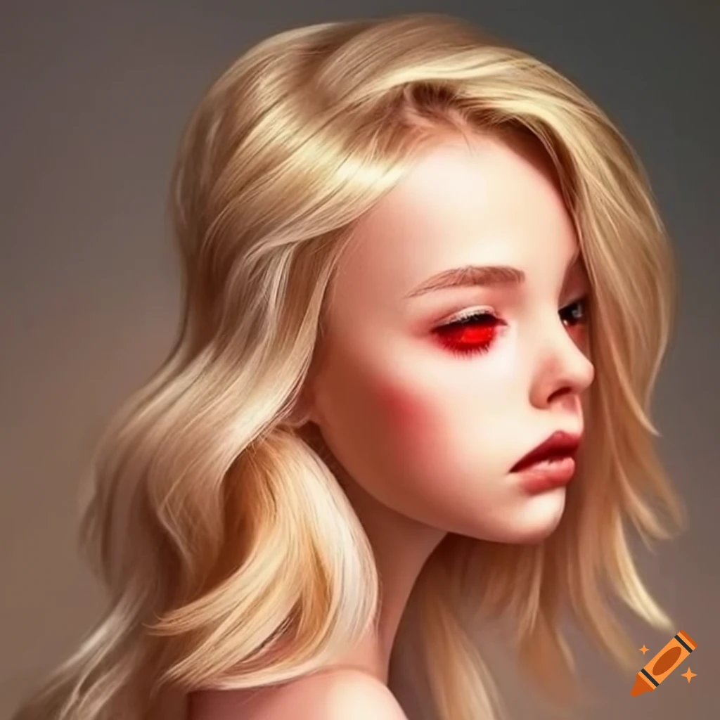 Portrait of a girl with blonde hair and red eyes