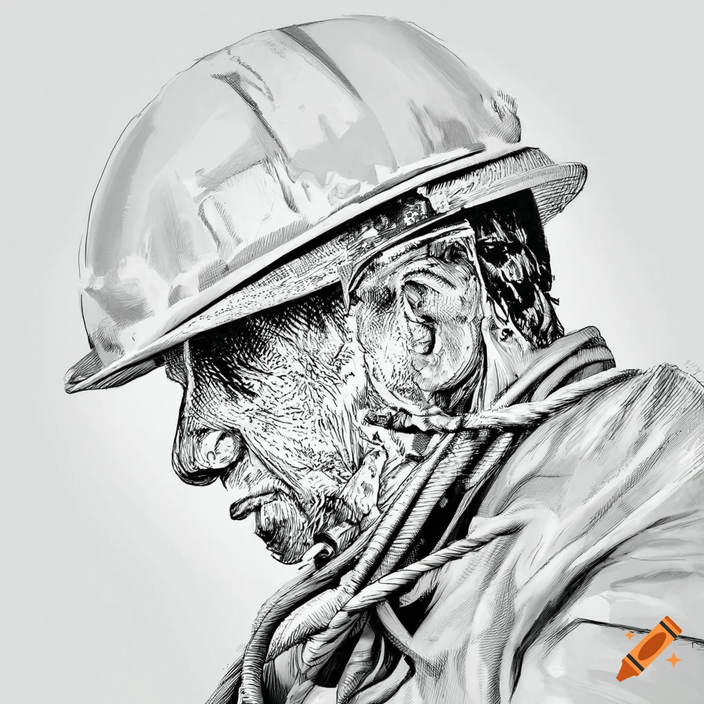 A line drawing of a man wearing a safety helmet... - Stock Illustration  [83990183] - PIXTA