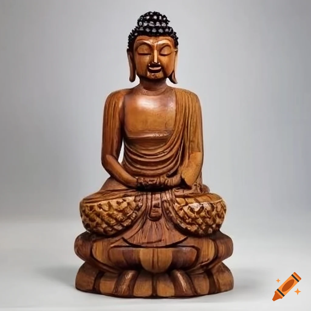 Pine wood carving of buddha statue on Craiyon