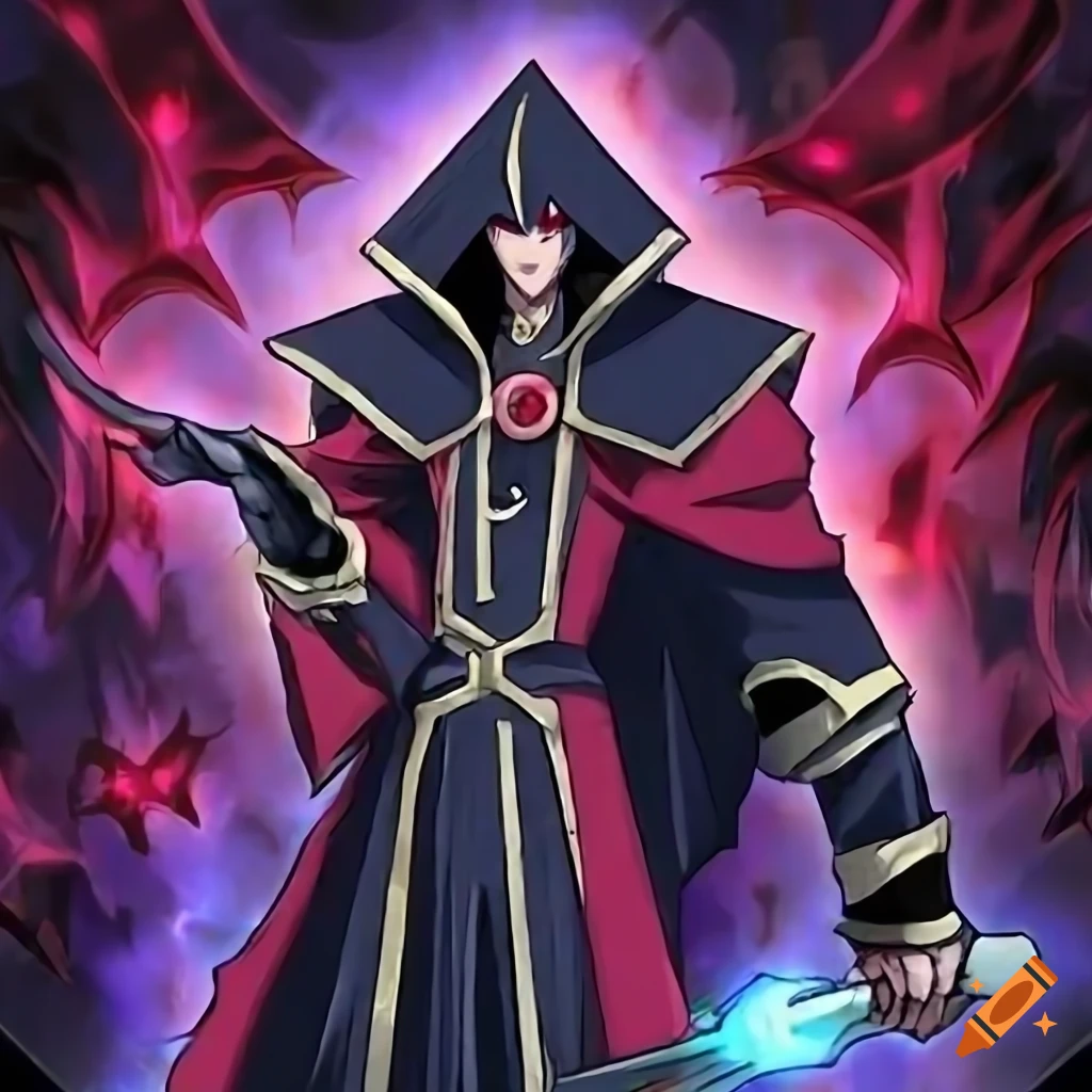 Dark magician with sword and red magic effects