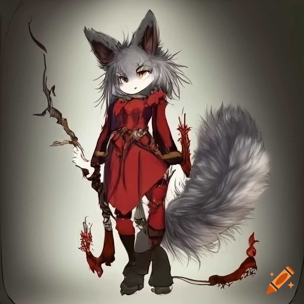 Anime girl with brown plaid outfit and wolf features on Craiyon