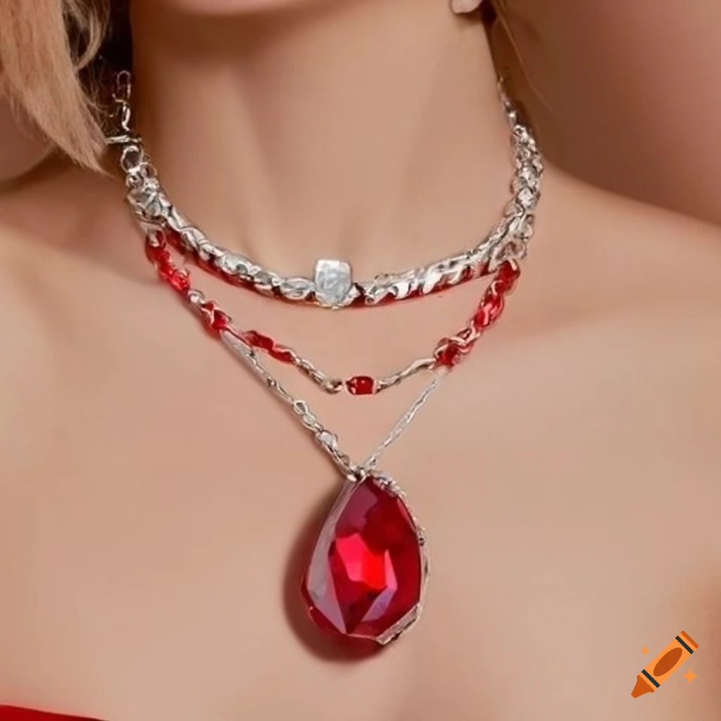 Silver chain with red gemstone pendant on Craiyon