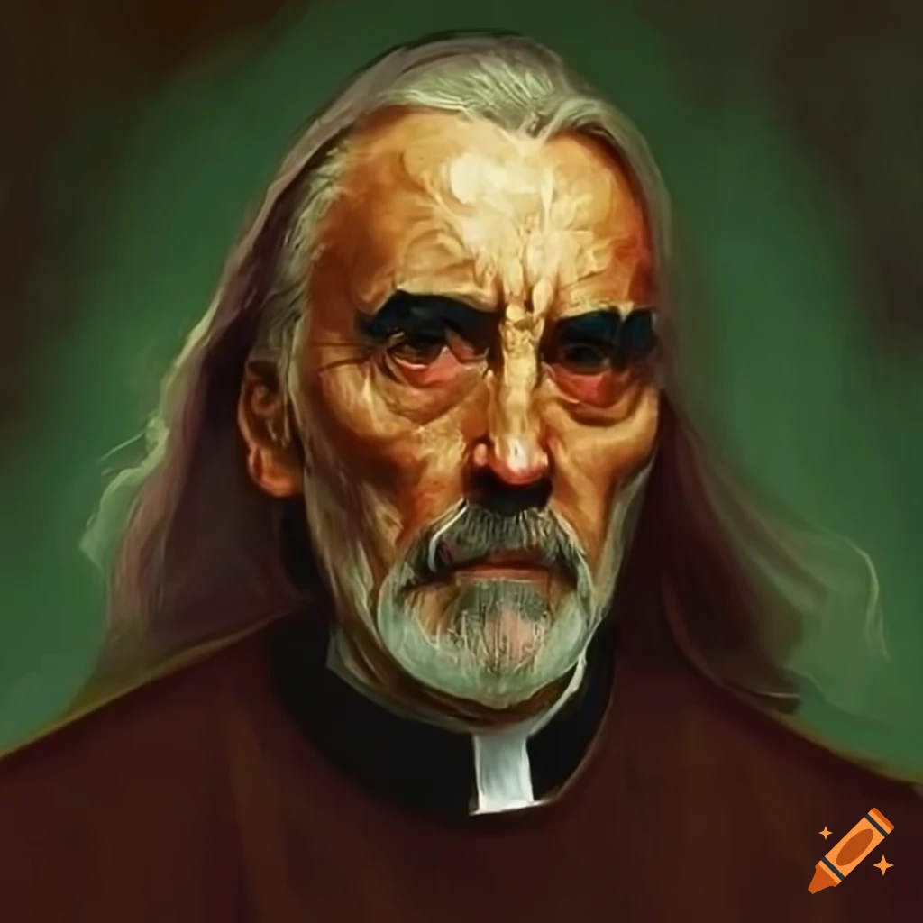 portrait of Christopher Lee as a medieval priest