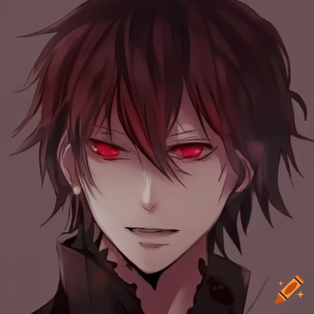 anime vampire guy with black hair and red eyes