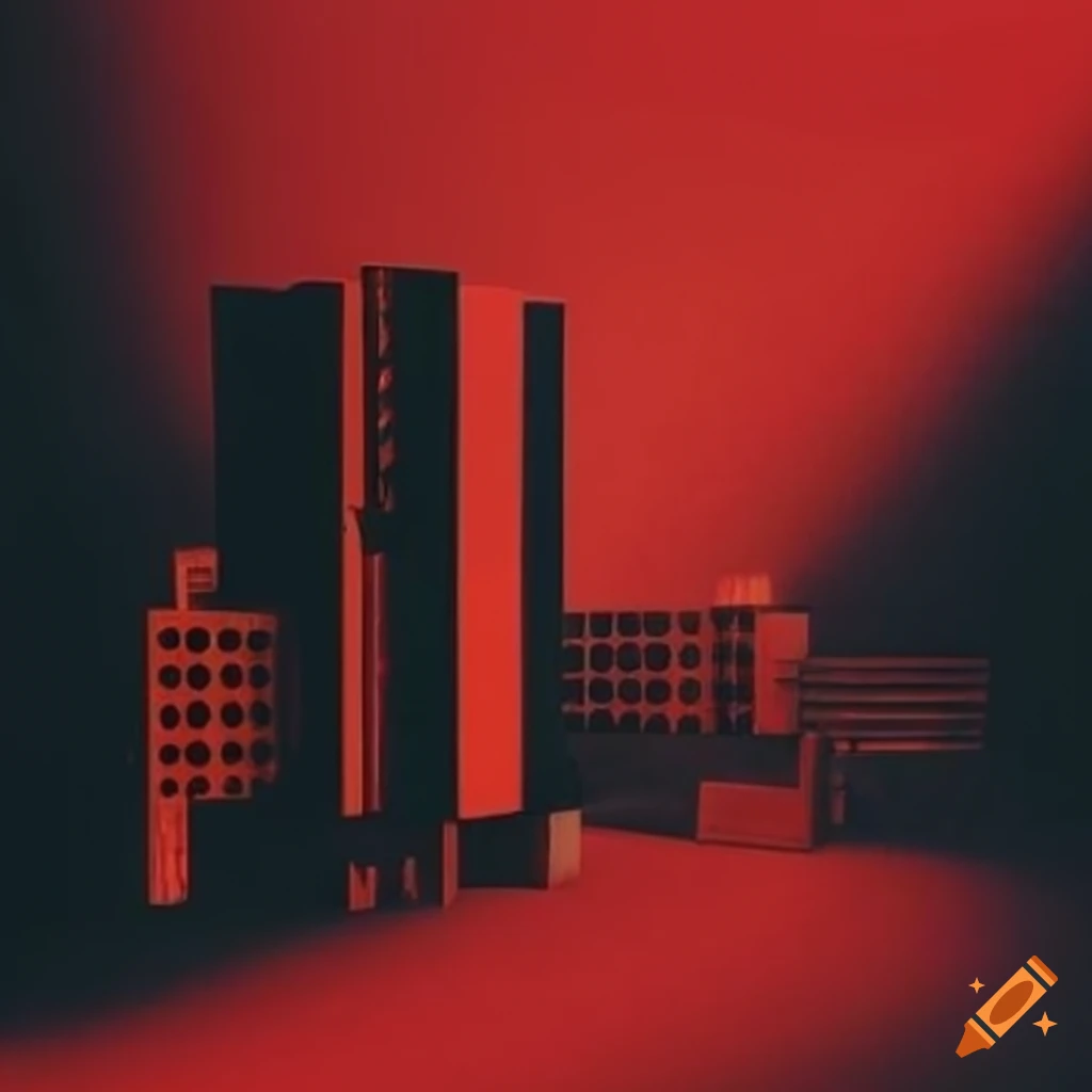 Red and black constructivist buildings from the soviet era