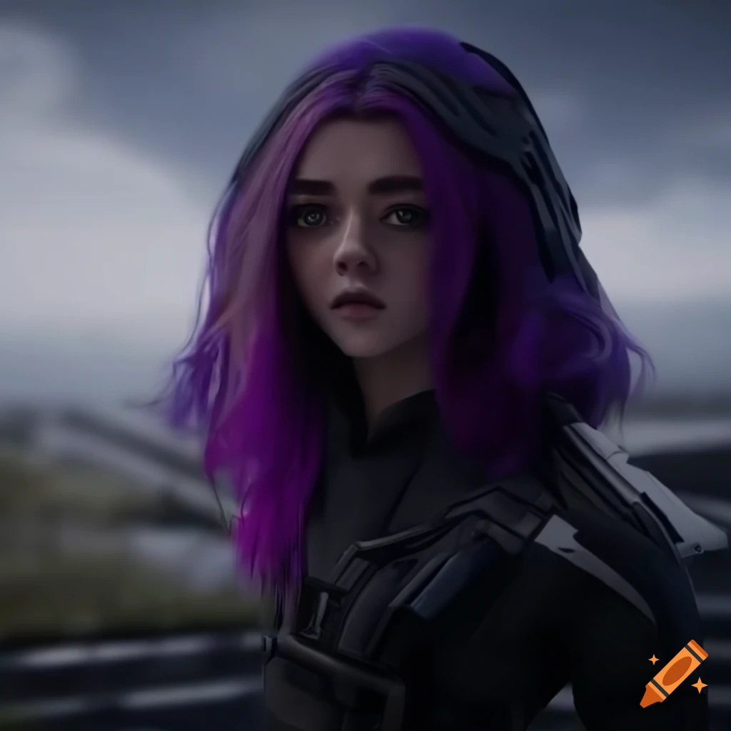 image-of-maisie-williams-in-sci-fi-outfit-walking-on-a-futuristic-road