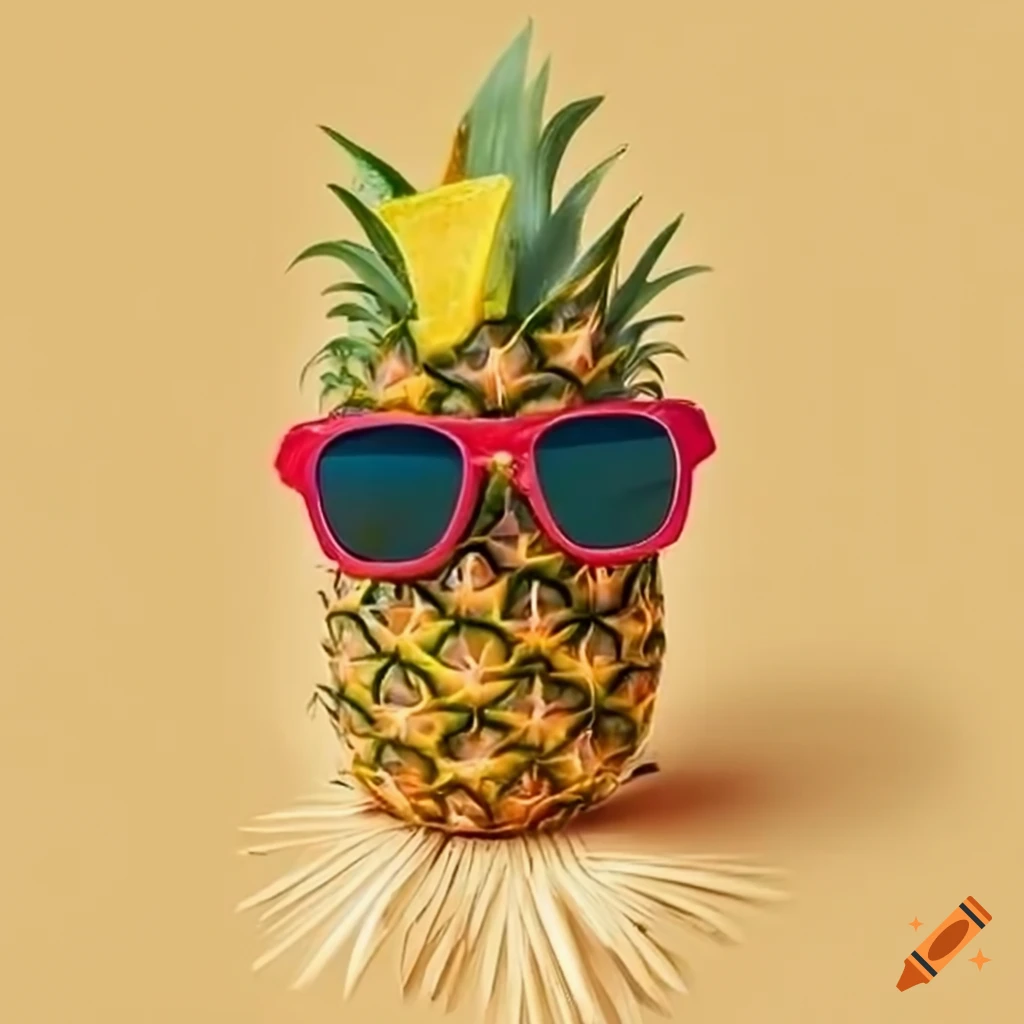 Pineapple wearing sunglasses with straw on top on Craiyon