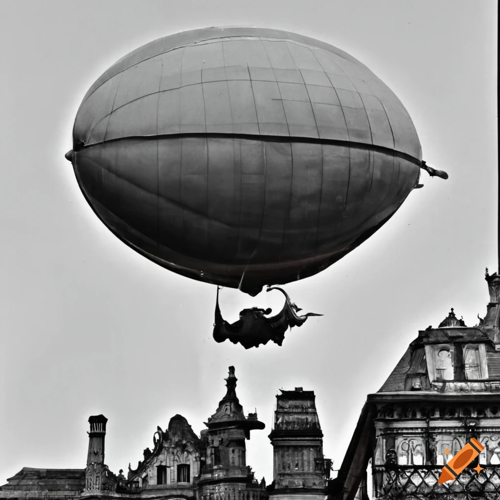 side view of an airship with a dragon statue