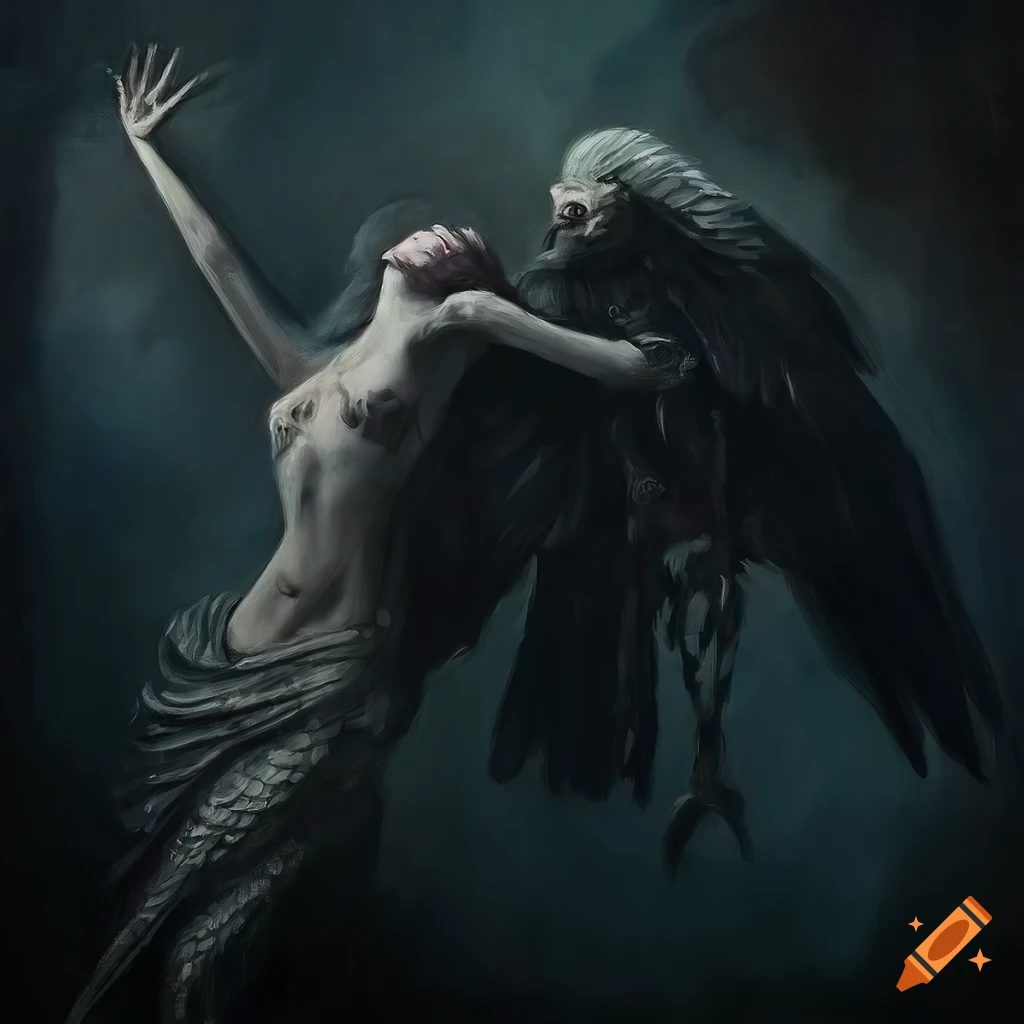 dark romantic oil painting of a swooping raven