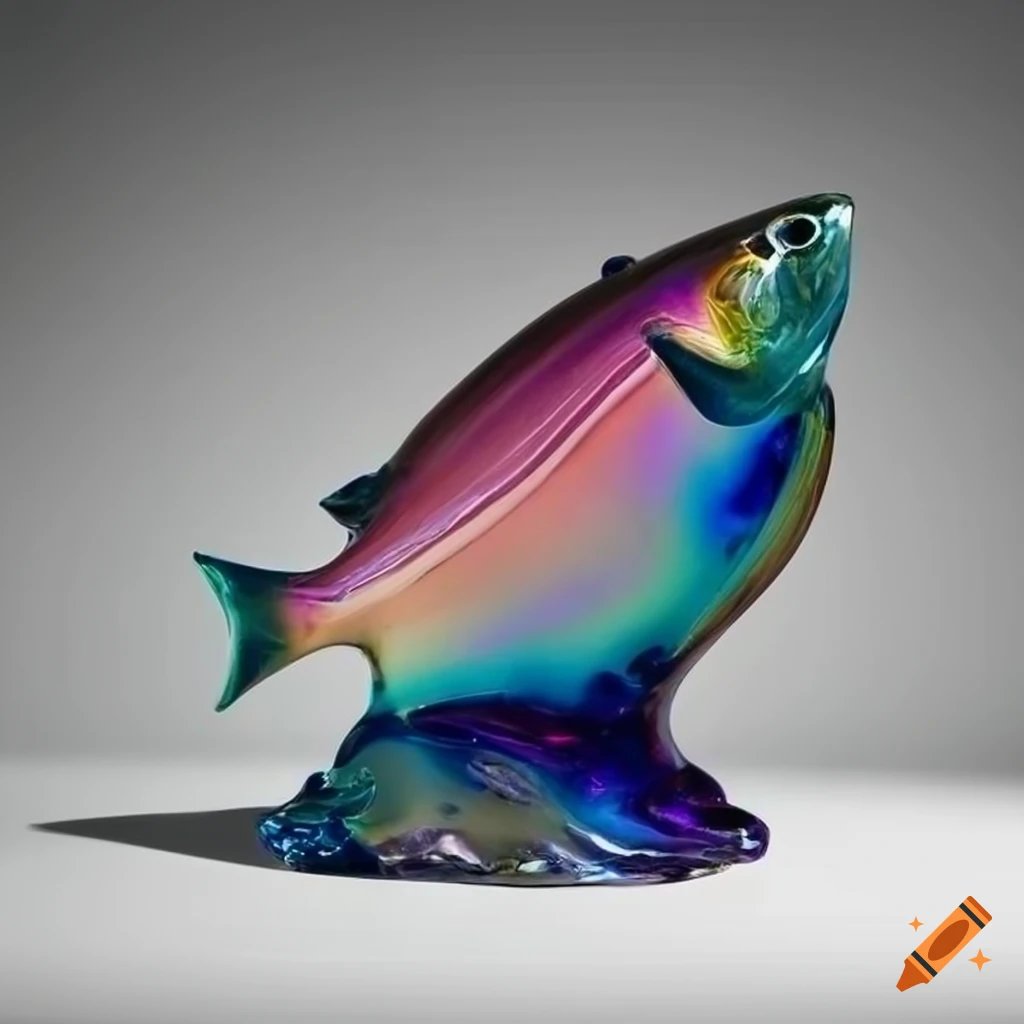 Prismatic glass sculpture of a rainbow trout on Craiyon