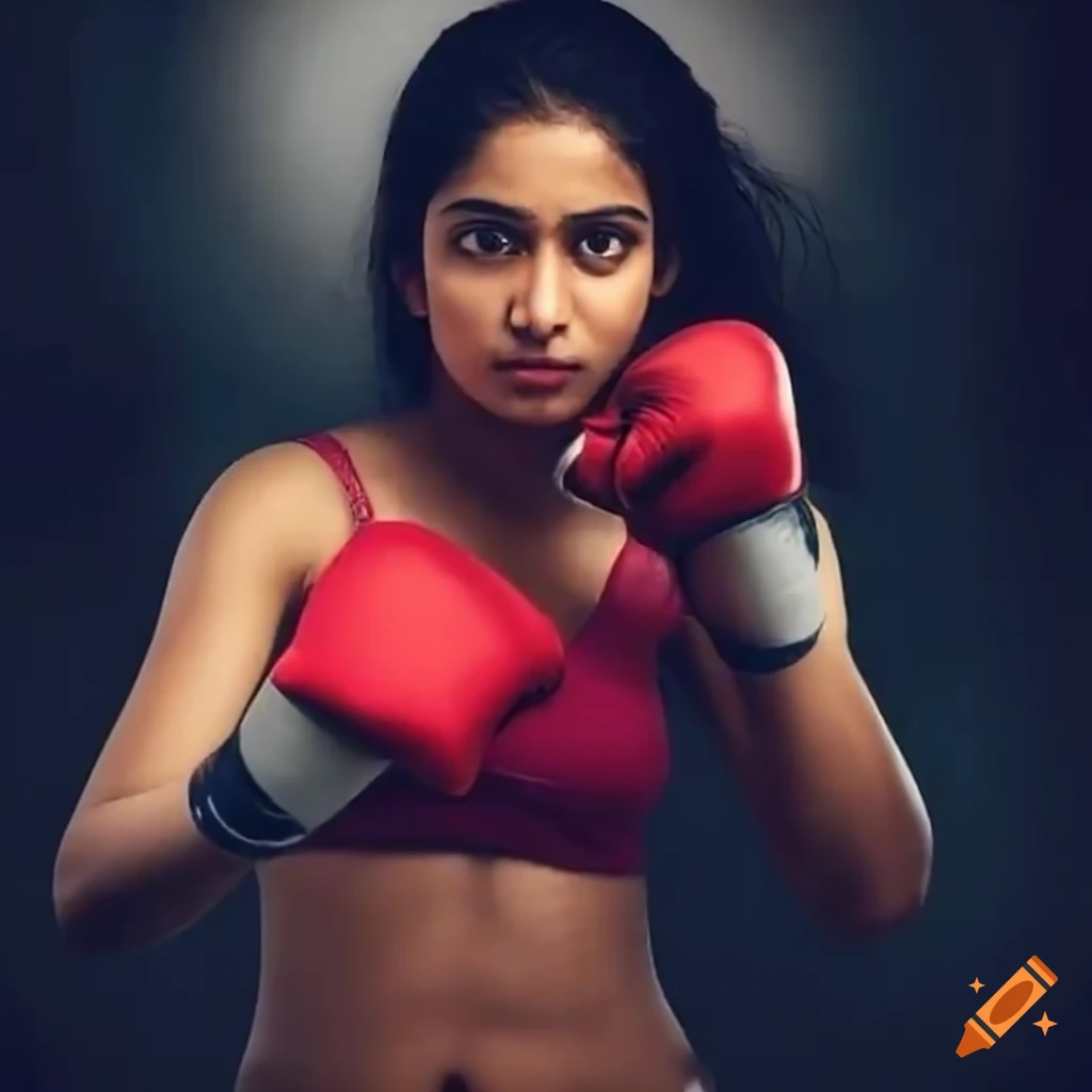 Indian girl boxing in the ring