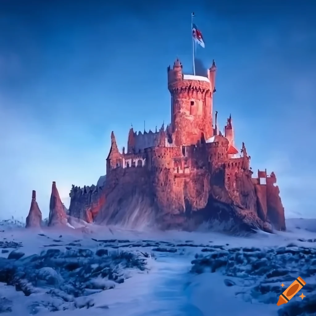 hyperrealistic-snowy-tundra-landscape-with-a-medieval-castle-and-flags