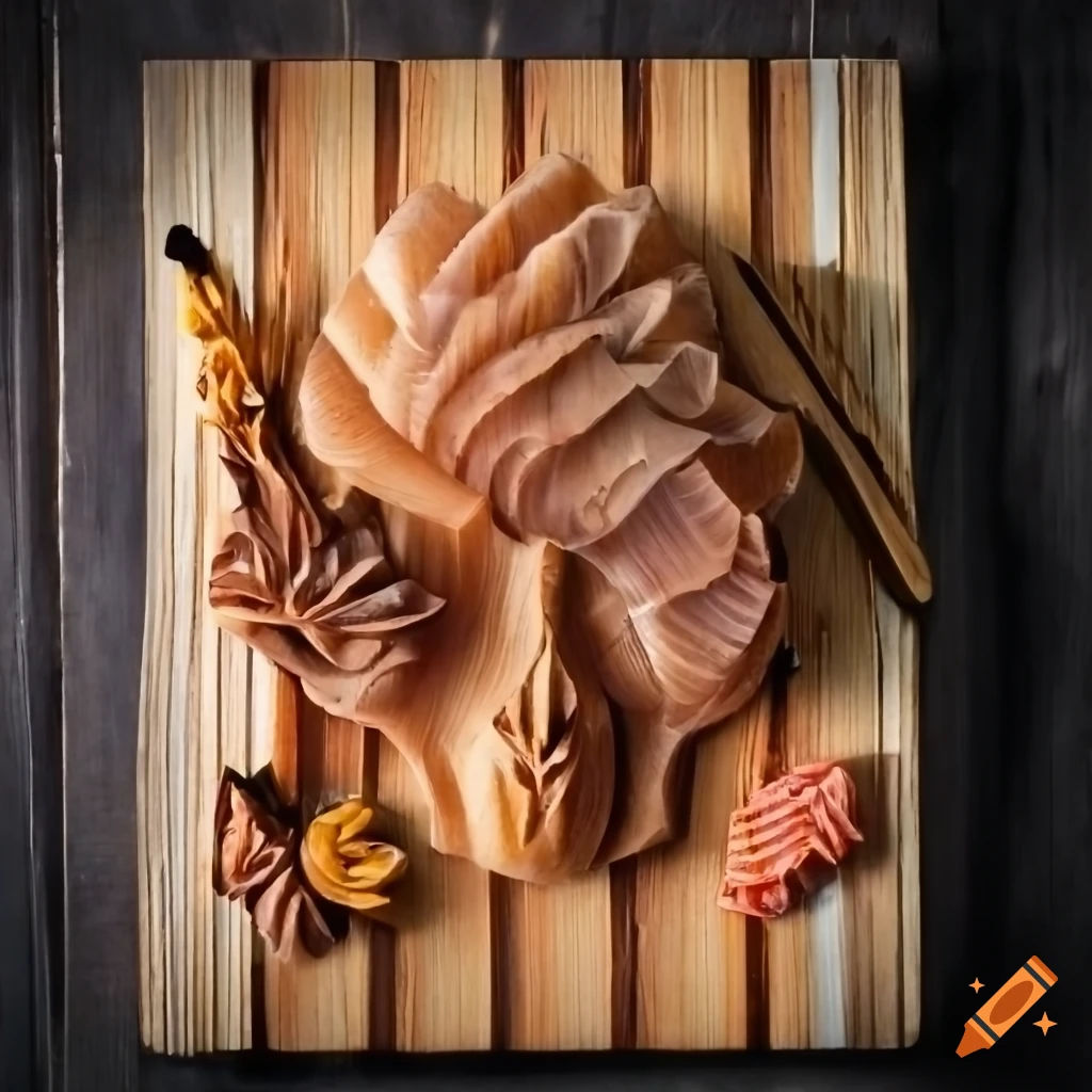wood carving of sashimi dish