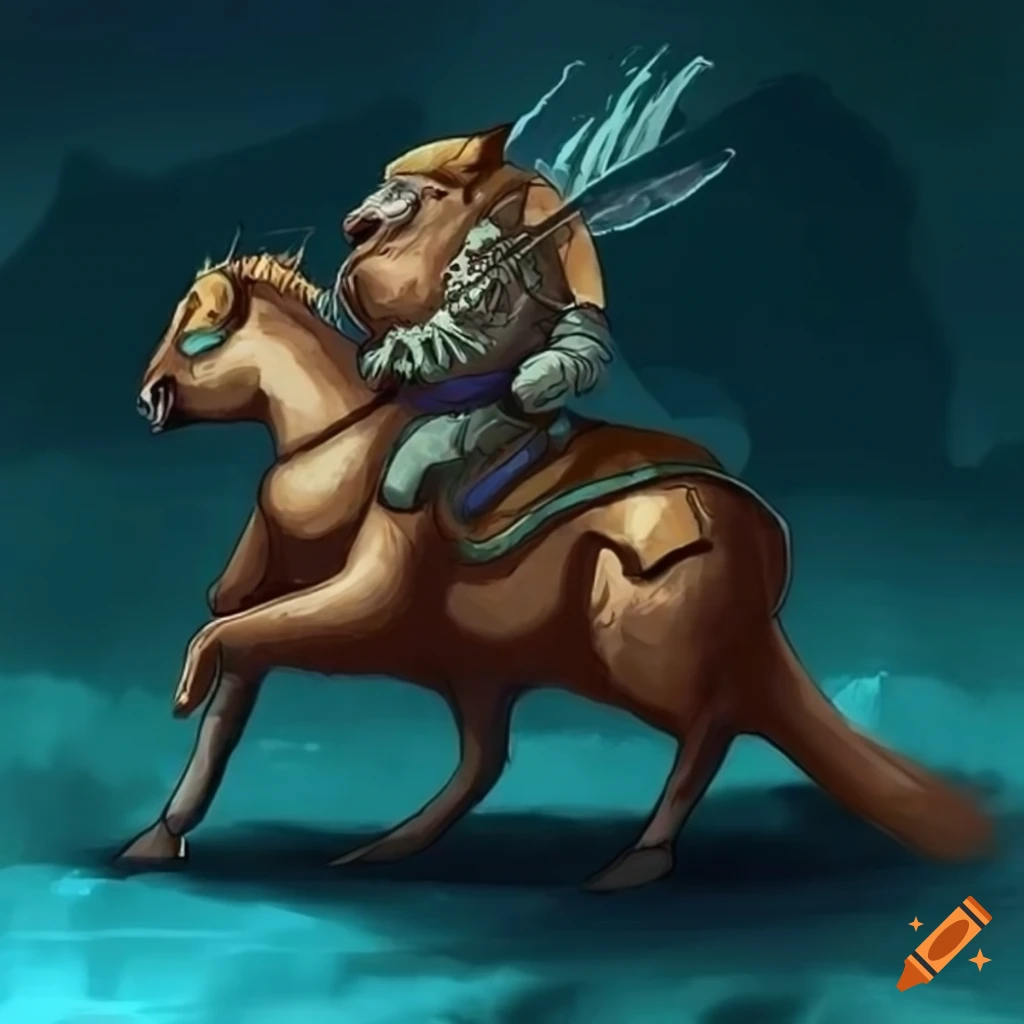 Illustration of a beaver riding sleipner