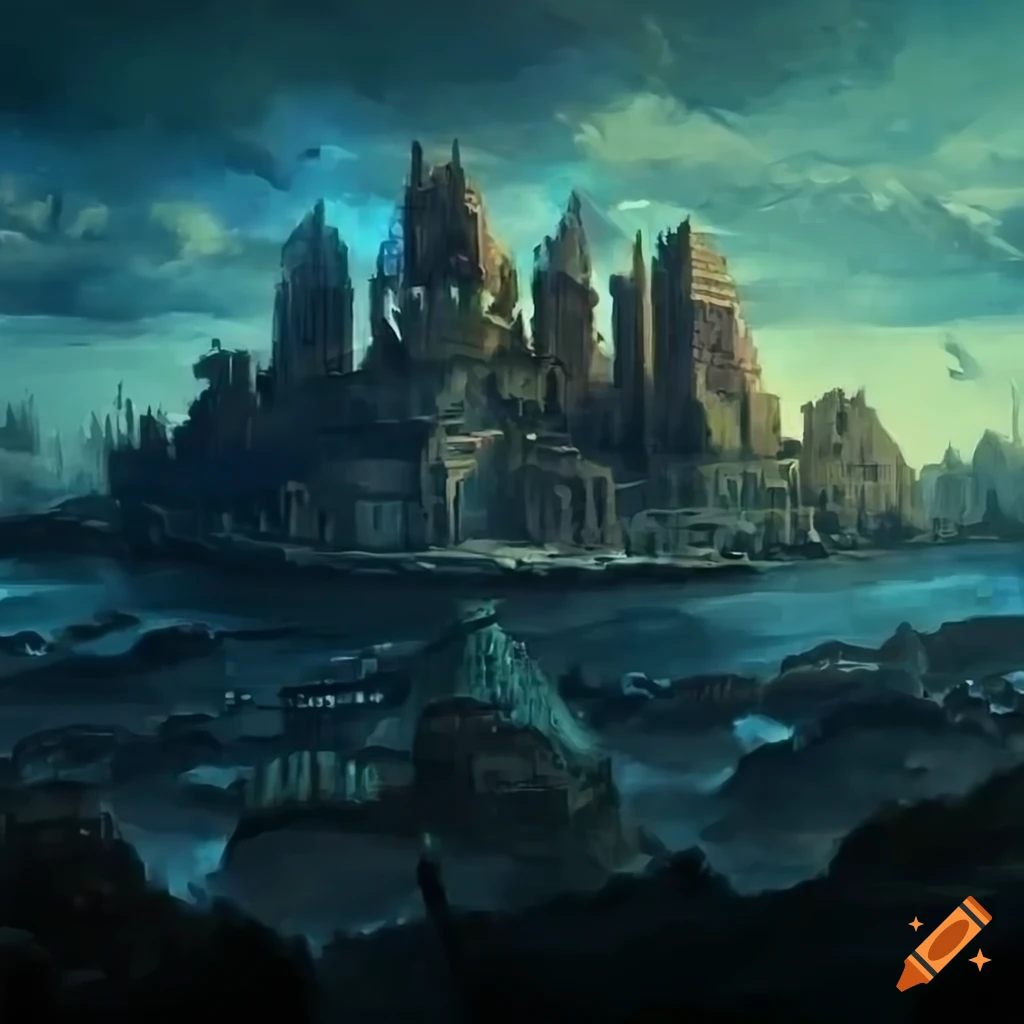 digital art of a cityscape in The Shade district of Thoman City