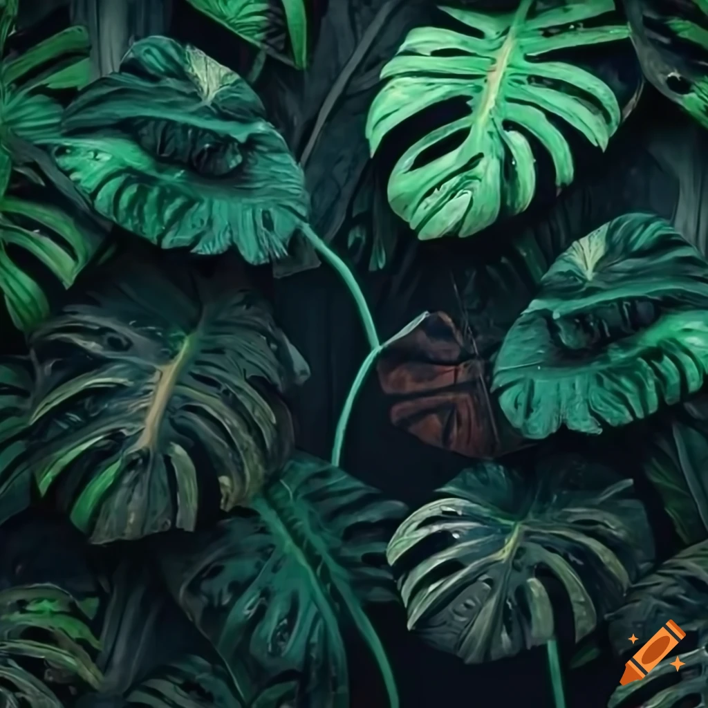 monstera plant in a dark jungle