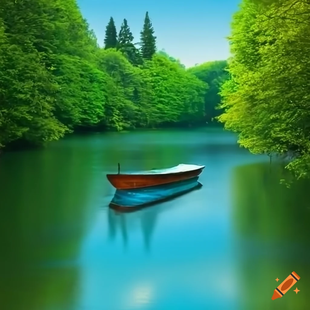boat-on-a-serene-lake-surrounded-by-green-trees-on-craiyon