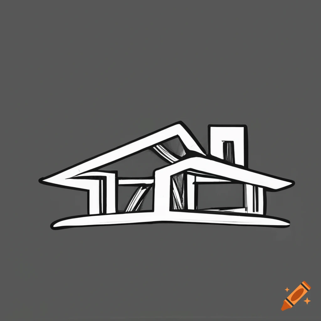 black and white sketch logo for futuristic smart home