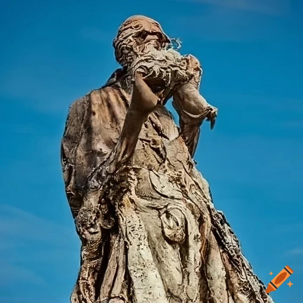 sculpture of distorted pope caught in a web of branches