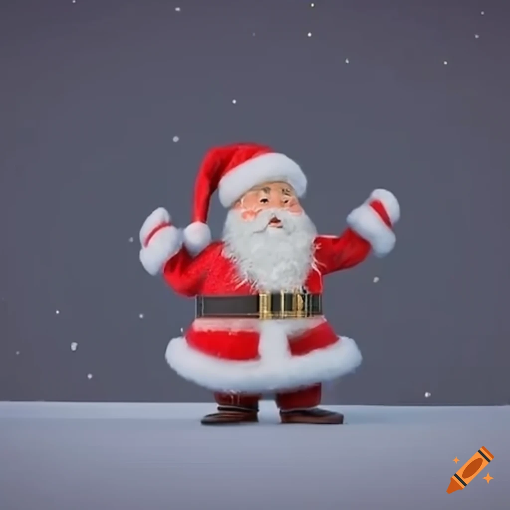 Santa Claus walking on snow with a gift