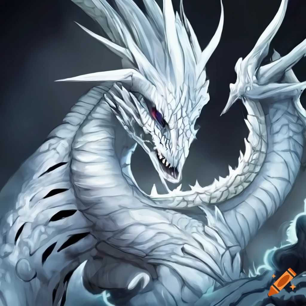 Illustration of a white dragon with black hair