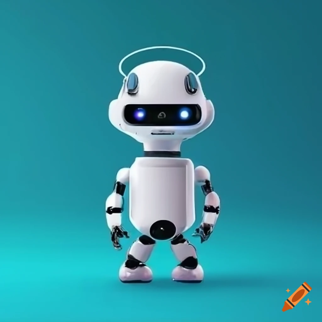 friendly robot with phone headset and smiling