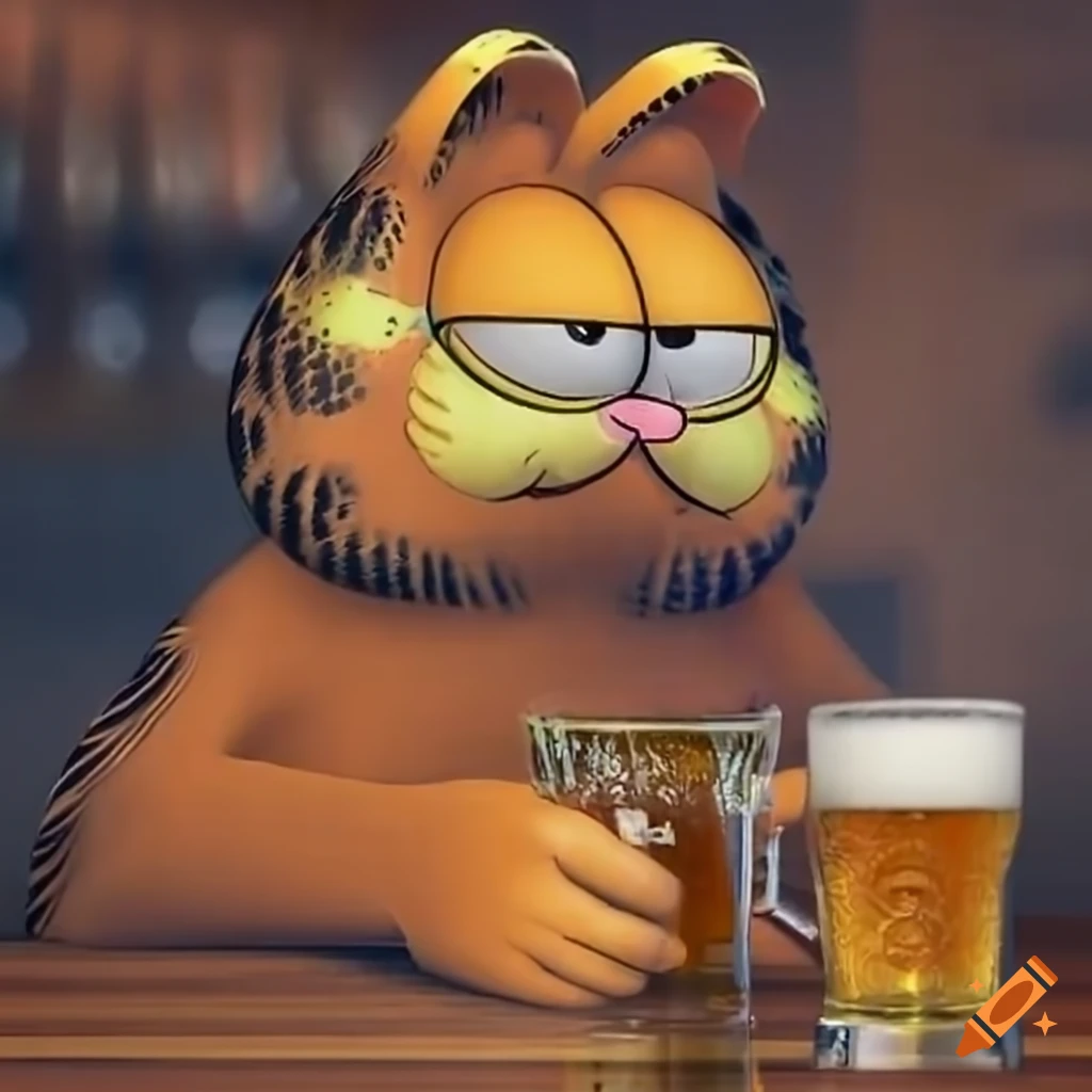 Garfield enjoying a drink at a bar
