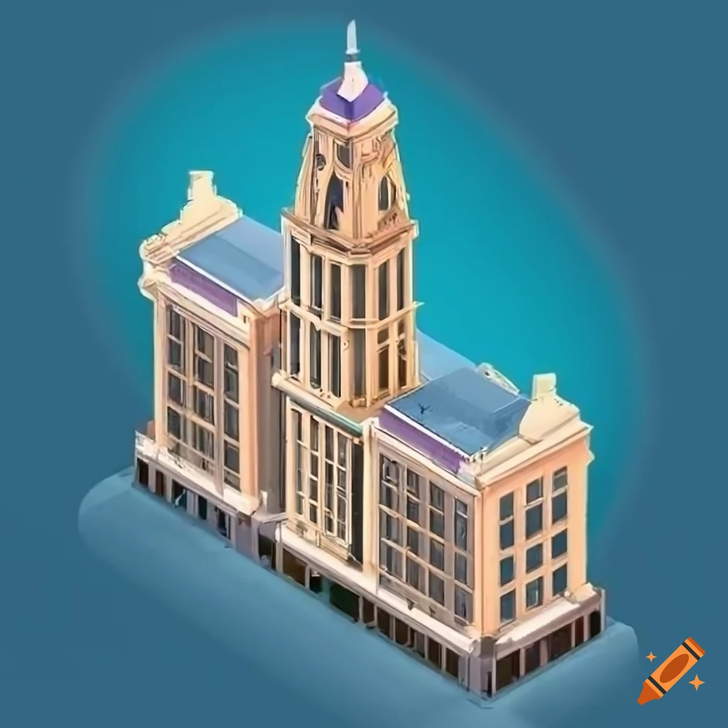downward-view-of-three-realistic-buildings-with-a-train-and-plane-on