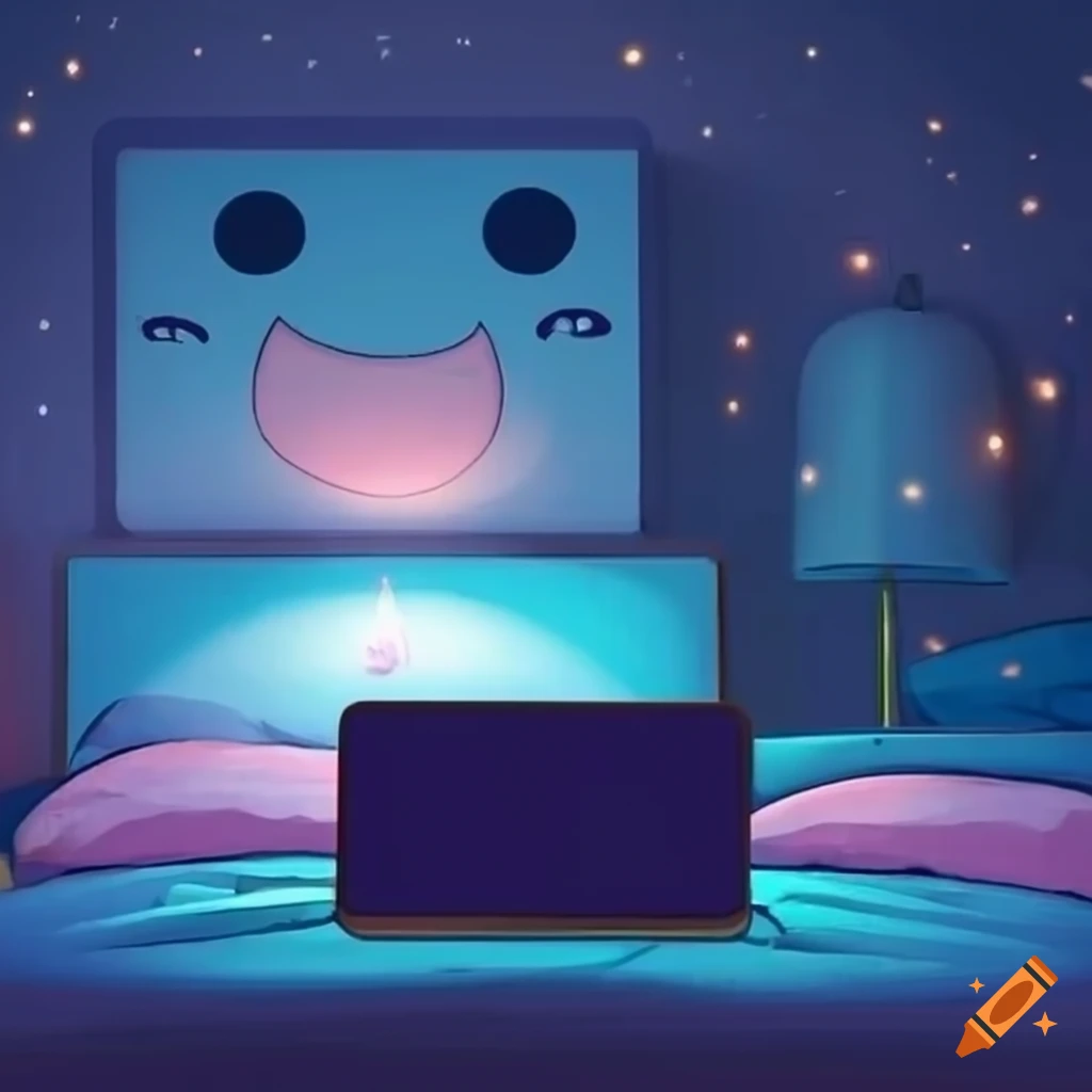 Kawaii bedroom with laptop in bed on Craiyon