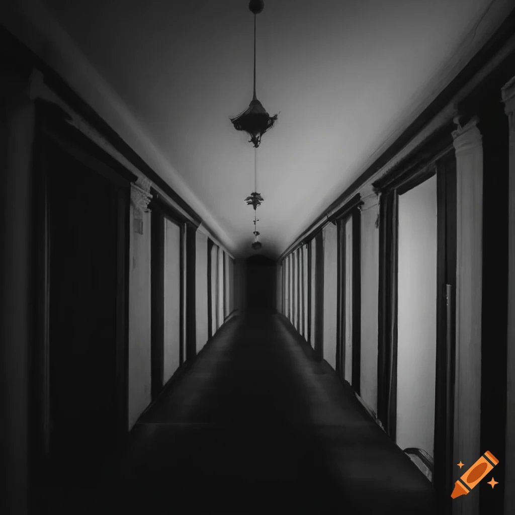 surreal corridor disappearing into darkness