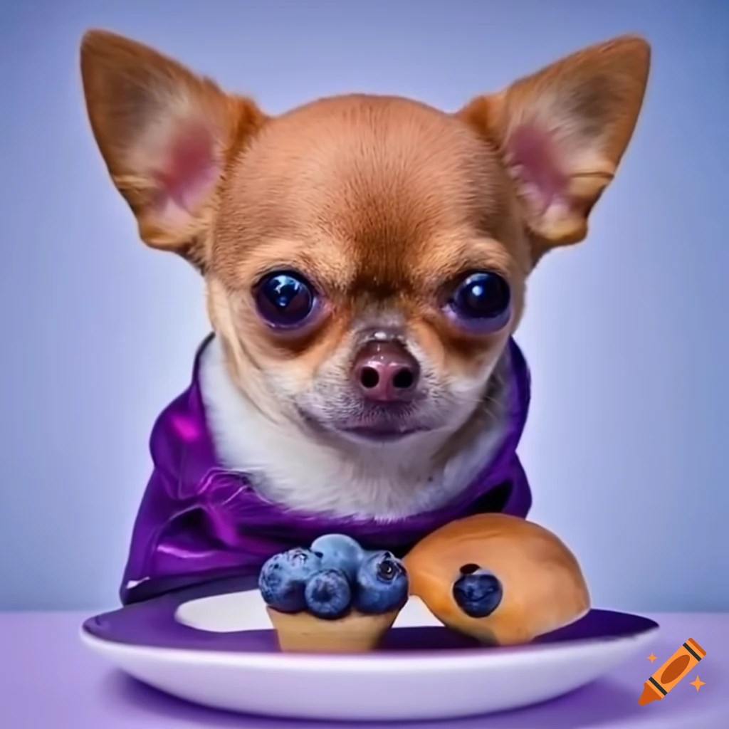 Chihuahua dog with a blueberry muffin on Craiyon