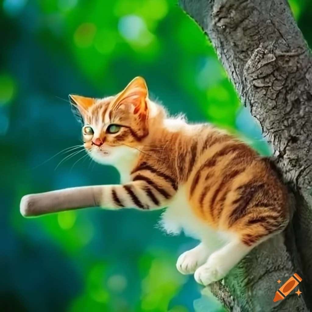 Cats Sitting On A Tree Branch