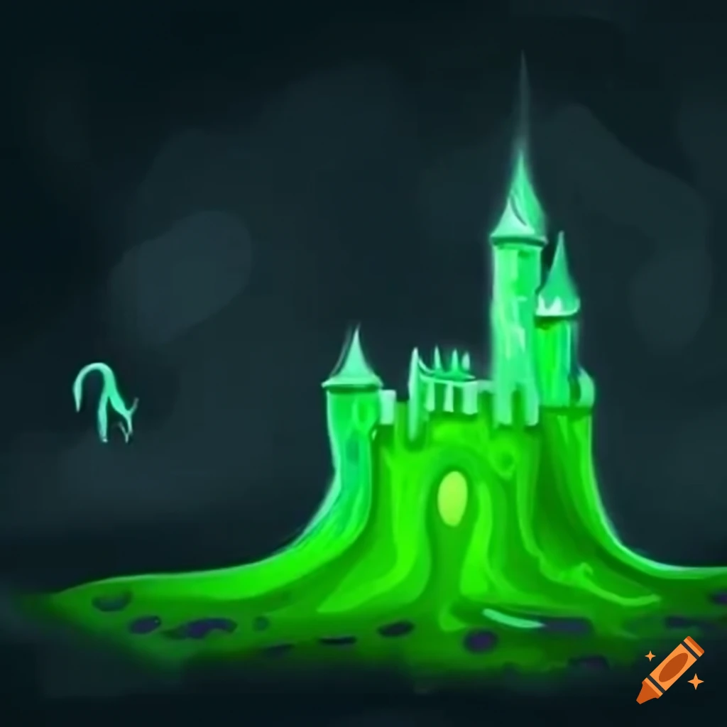 spooky castle with ghost and green slime