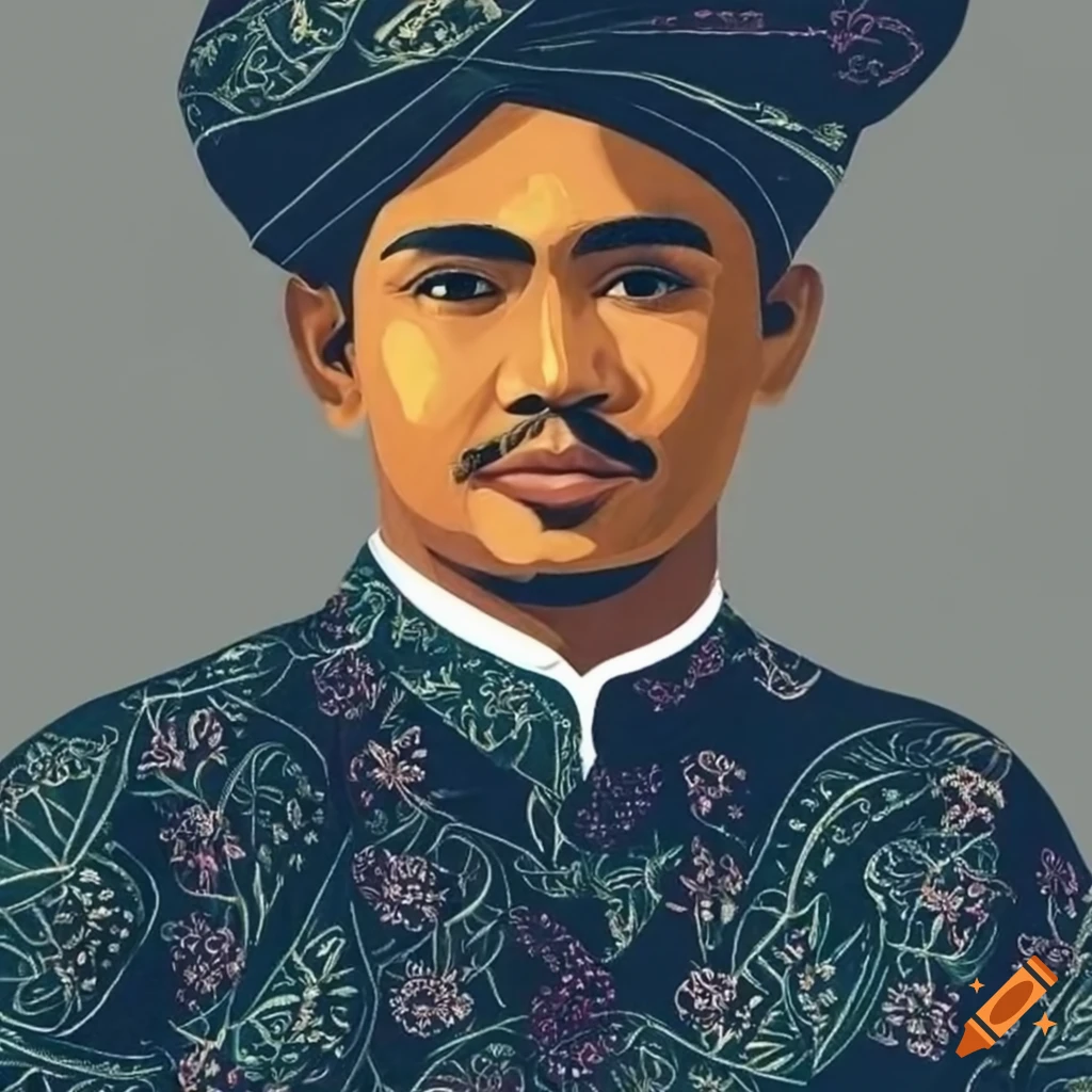 Historical painting of an indonesian man in traditional attire